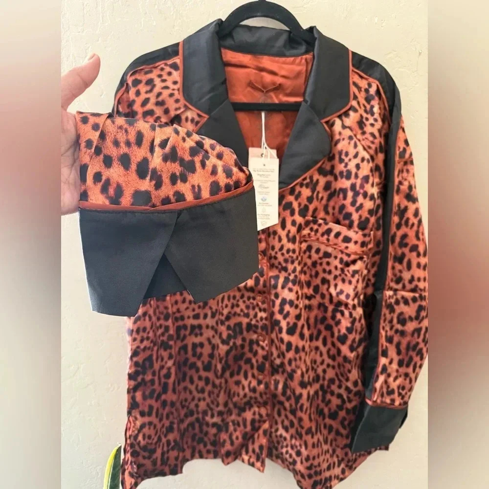 We Are Hah HAHT ECO PJ Set Lanka Leopard Satin Pajamas Unisex NWT $248 - XL - Picture 7 of 10